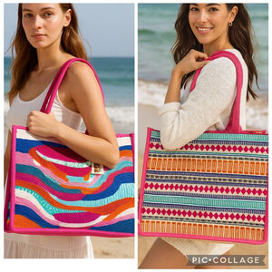 America & Beyond Limited Edition Beaded Tote Pink Sand Depeche Summer Sounds NWT
